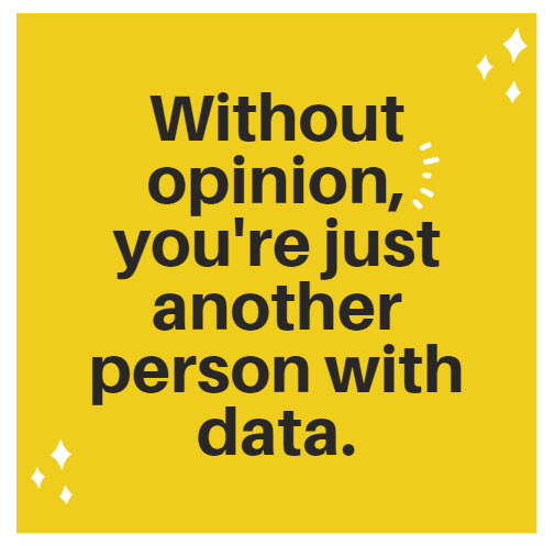 Without opinion, you're just another person with data.